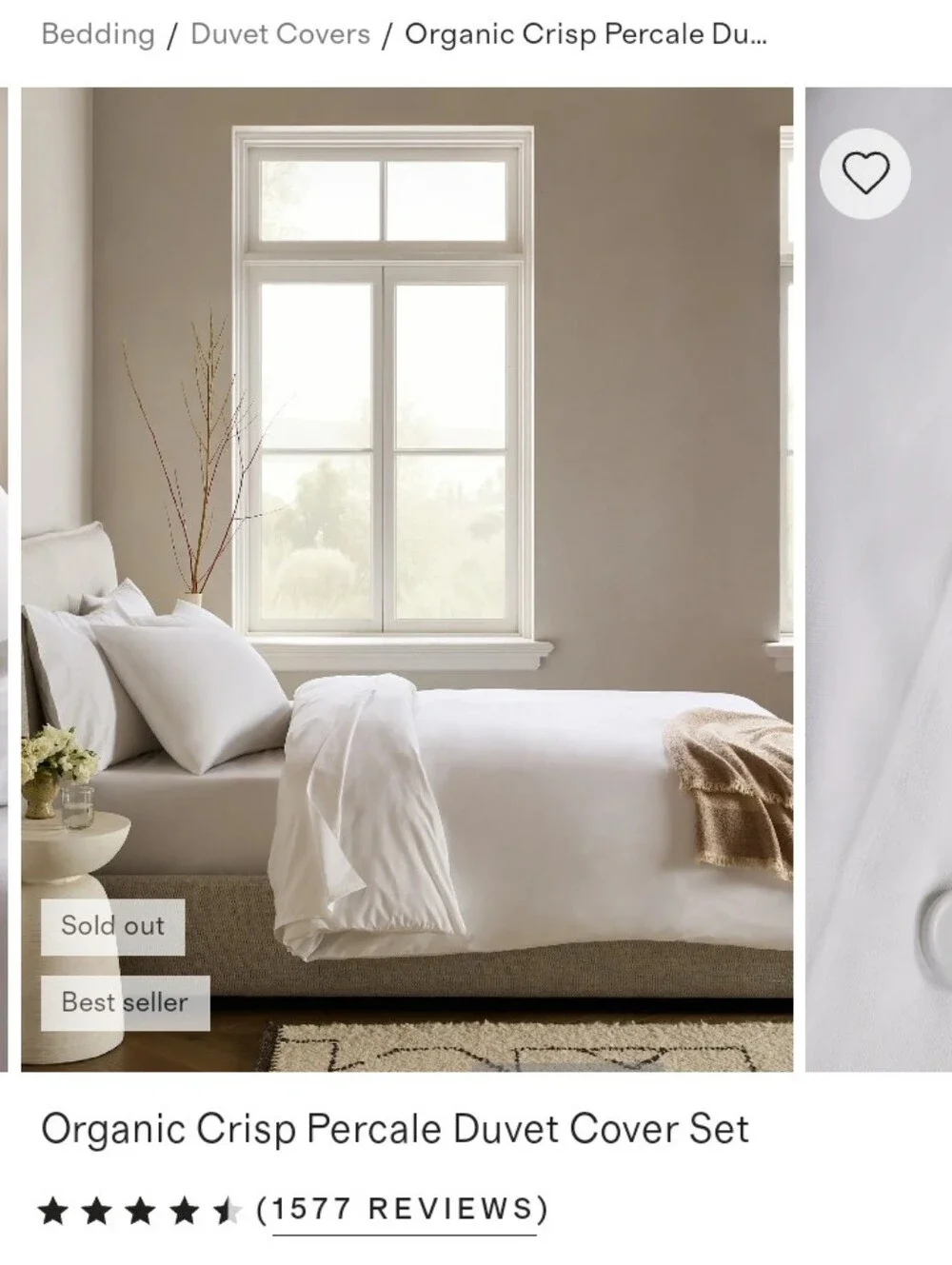 Quince White Organic Cotton Percale Duvet Cover EUC
